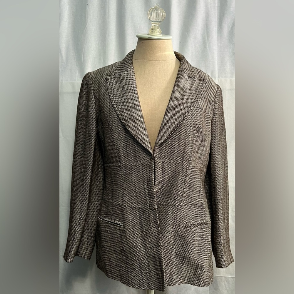 Lafayette 148 New York Linen Blend Brown Blazer | Size 6
